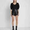 7 For All Mankind Faux Leather Tailored Short In Black -7 For All Mankind Sales 7N744F06 BLK 1