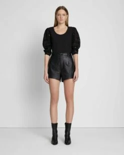 7 For All Mankind Faux Leather Tailored Short In Black