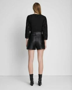 7 For All Mankind Faux Leather Tailored Short In Black -7 For All Mankind Sales 7N744F06 BLK 4