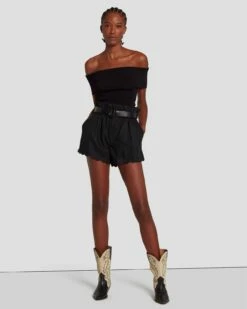 7 For All Mankind Paperbag Linen Short In Black