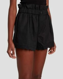 7 For All Mankind Paperbag Linen Short In Black -7 For All Mankind Sales 7N817F31 BLK 3