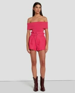 7 For All Mankind Paperbag Linen Short In Geranium