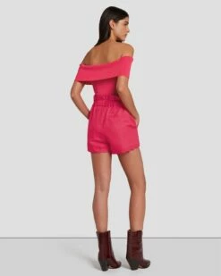 7 For All Mankind Paperbag Linen Short In Geranium -7 For All Mankind Sales 7N817F31 GER 1158 B