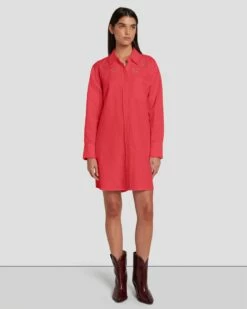7 For All Mankind Scalloped Shirt Dress In Geranium