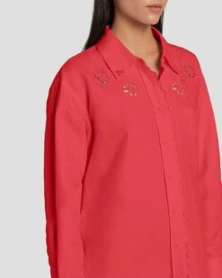 7 For All Mankind Scalloped Shirt Dress In Geranium -7 For All Mankind Sales 7N819F31 GER 3