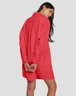 7 For All Mankind Scalloped Shirt Dress In Geranium -7 For All Mankind Sales 7N819F31 GER 5