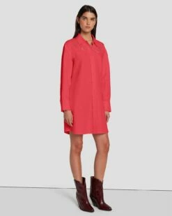 7 For All Mankind Scalloped Shirt Dress In Geranium -7 For All Mankind Sales 7N819F31 GER 6