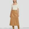 7 For All Mankind Leather Midi Skirt In Brown Sugar -7 For All Mankind Sales 7N821D71 BNS 1