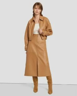 7 For All Mankind Leather Midi Skirt In Brown Sugar -7 For All Mankind Sales 7N821D71 BNS 3