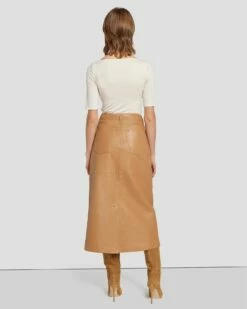 7 For All Mankind Leather Midi Skirt In Brown Sugar -7 For All Mankind Sales 7N821D71 BNS 4