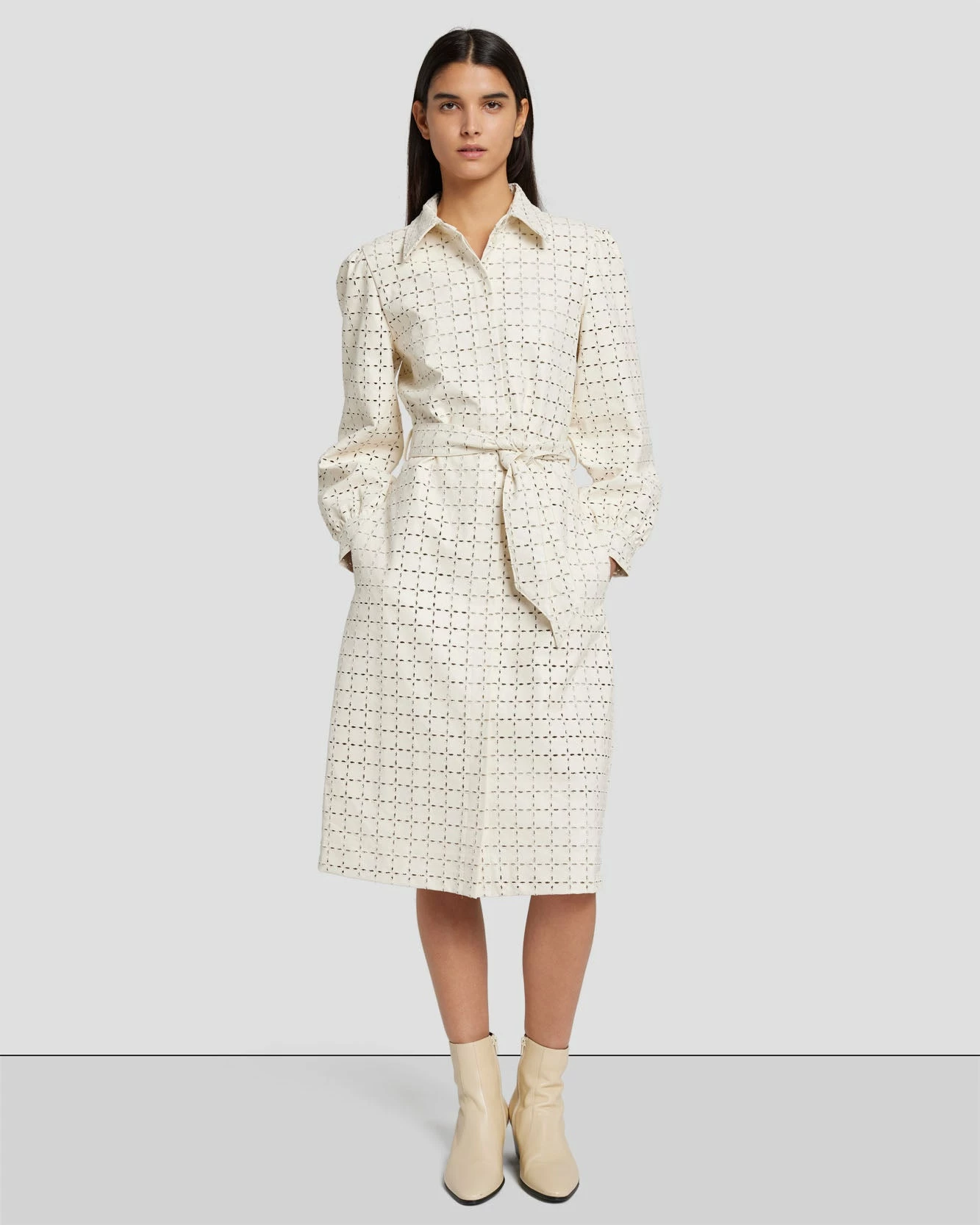 7 For All Mankind Faux Leather Belted Shirt Dress In Cream 8 7 For All Mankind Faux Leather Belted Shirt Dress In Cream - Image 6