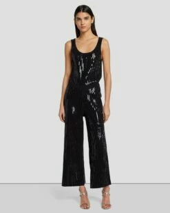 7 For All Mankind Sequin Wide Leg Knit Jumpsuit In Black