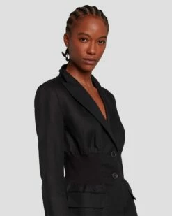 7 For All Mankind Cinched Waist Linen Blazer In Black -7 For All Mankind Sales 7N945F31 BLK 3
