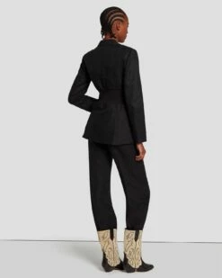 7 For All Mankind Cinched Waist Linen Blazer In Black -7 For All Mankind Sales 7N945F31 BLK 4