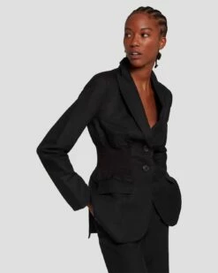 7 For All Mankind Cinched Waist Linen Blazer In Black -7 For All Mankind Sales 7N945F31 BLK 5