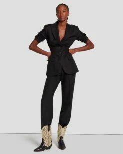 7 For All Mankind Cinched Waist Linen Blazer In Black -7 For All Mankind Sales 7N945F31 BLK 6