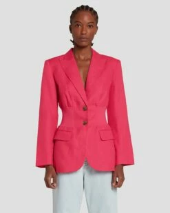 7 For All Mankind Cinched Waist Linen Blazer In Geranium