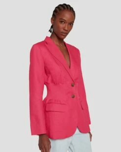 7 For All Mankind Cinched Waist Linen Blazer In Geranium 11 7 For All Mankind Cinched Waist Linen Blazer In Geranium -7 For All Mankind Sales 7N945F31 GER 0591 D1