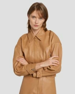 7 For All Mankind Leather Moto Jacket In Brown Sugar