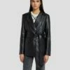 7 For All Mankind Faux Leather Wrap Blazer In Black -7 For All Mankind Sales 7N948F06 BLK 1