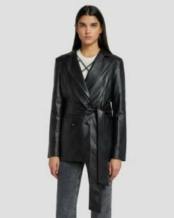 7 For All Mankind Faux Leather Wrap Blazer In Black