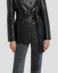 7 For All Mankind Faux Leather Wrap Blazer In Black -7 For All Mankind Sales 7N948F06 BLK 5