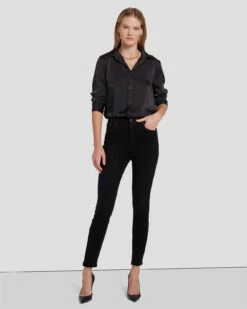 7 For All Mankind High Waist Ankle Skinny In Black Rose