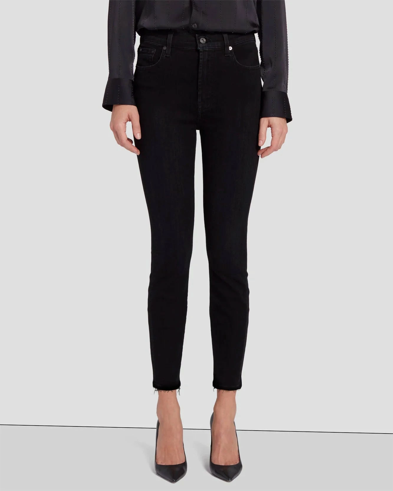 7 For All Mankind High Waist Ankle Skinny In Black Rose 4 7 For All Mankind High Waist Ankle Skinny In Black Rose - Image 2