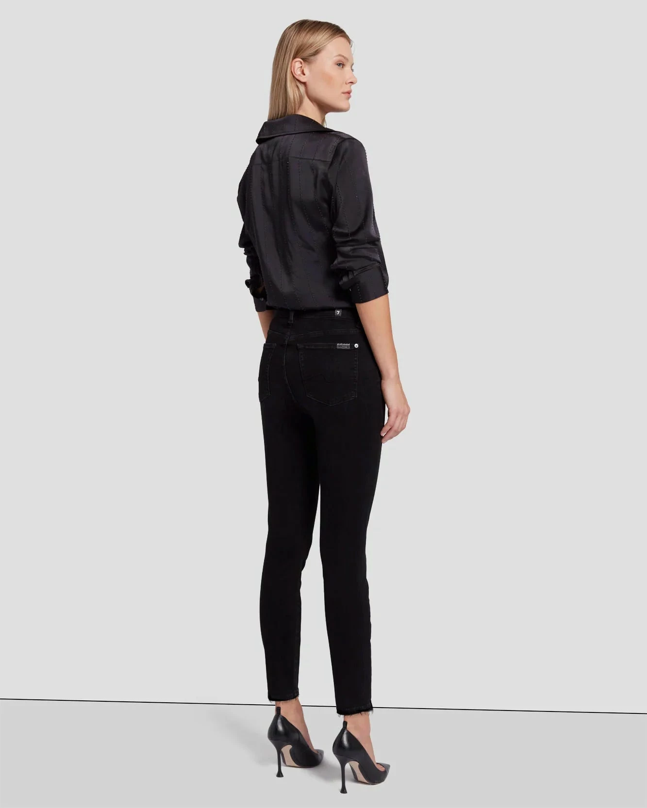 7 For All Mankind High Waist Ankle Skinny In Black Rose 5 7 For All Mankind High Waist Ankle Skinny In Black Rose - Image 3