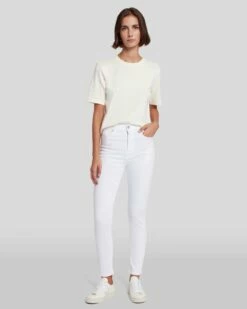 7 For All Mankind Slim Illusion High Waist Ankle Skinny In Luxe White