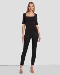 7 For All Mankind B(air) High Waist Ankle Skinny In Coated Black