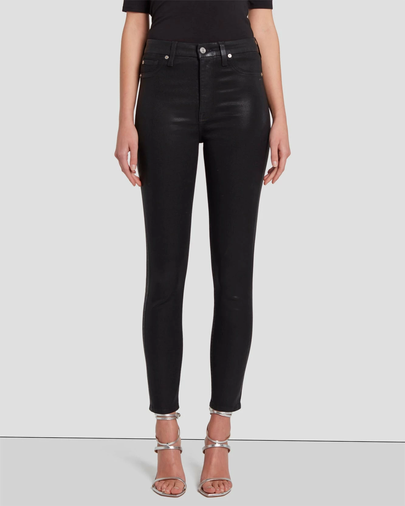 7 For All Mankind B(air) High Waist Ankle Skinny In Coated Black 4 7 For All Mankind B(air) High Waist Ankle Skinny In Coated Black - Image 2