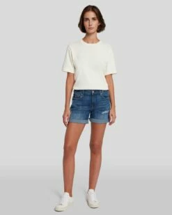 7 For All Mankind Broken Twill Mid Roll Short In Vanity Destroy