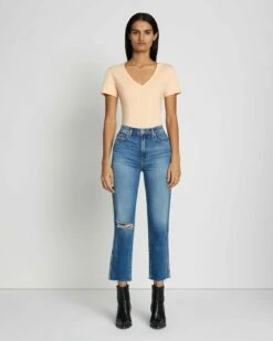 7 For All Mankind Luxe Vintage High Waist Cropped Straight In Lyme