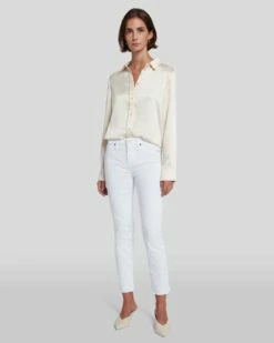 7 For All Mankind Roxanne Ankle With Raw Hem In White Fashion