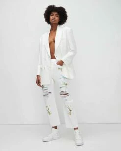 7 For All Mankind Easy Straight With Embroidery In Chamomile Destroy