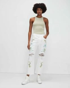 7 For All Mankind Easy Straight With Embroidery In Chamomile Destroy -7 For All Mankind Sales 7U409795 CHM 04