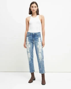 7 For All Mankind Easy Slim With Floral Embroidery In Ventura