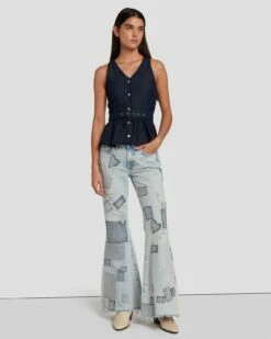 7 For All Mankind Tailorless Low Rise Flare In Iris Patchwork