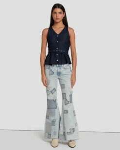 7 For All Mankind Tailorless Low Rise Flare In Iris Patchwork -7 For All Mankind Sales 7U522555 IPH 6