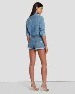 7 For All Mankind 7FAM X ADR Slouchy Shorts In Vibe Crystals -7 For All Mankind Sales 7U761C10 VBE 4