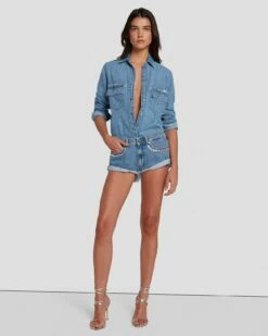 7 For All Mankind 7FAM X ADR Slouchy Shorts In Vibe Crystals -7 For All Mankind Sales 7U761C10 VBE 6