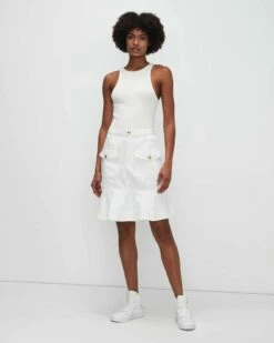 7 For All Mankind Broken Twill Flounce Skirt White