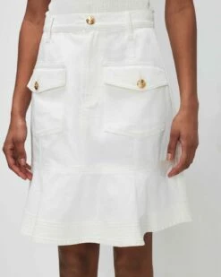 7 For All Mankind Broken Twill Flounce Skirt White -7 For All Mankind Sales 7U817445 BTW 03