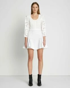 7 For All Mankind Denim Flounce Skirt In Brilliant White -7 For All Mankind Sales 7U828597 BW3 1