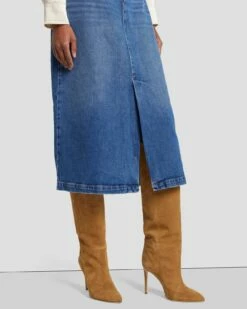 7 For All Mankind Denim Midi Skirt In Explorer -7 For All Mankind Sales 7U835C10 EPR 3