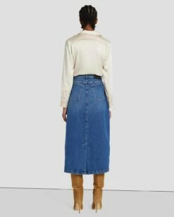 7 For All Mankind Denim Midi Skirt In Explorer -7 For All Mankind Sales 7U835C10 EPR 4