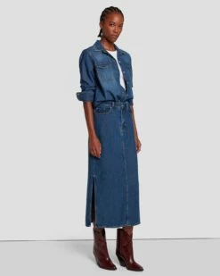 7 For All Mankind Denim Midi Skirt In Bluenote 12 7 For All Mankind Denim Midi Skirt In Bluenote -7 For All Mankind Sales 7U835C86 BN3 5