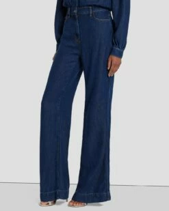 7 For All Mankind Denim Lustre Long Sleeve Jumpsuit In Poppy -7 For All Mankind Sales 7U837C86 PPY 2