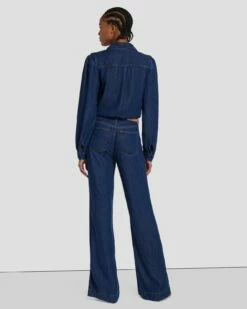 7 For All Mankind Denim Lustre Long Sleeve Jumpsuit In Poppy -7 For All Mankind Sales 7U837C86 PPY 4